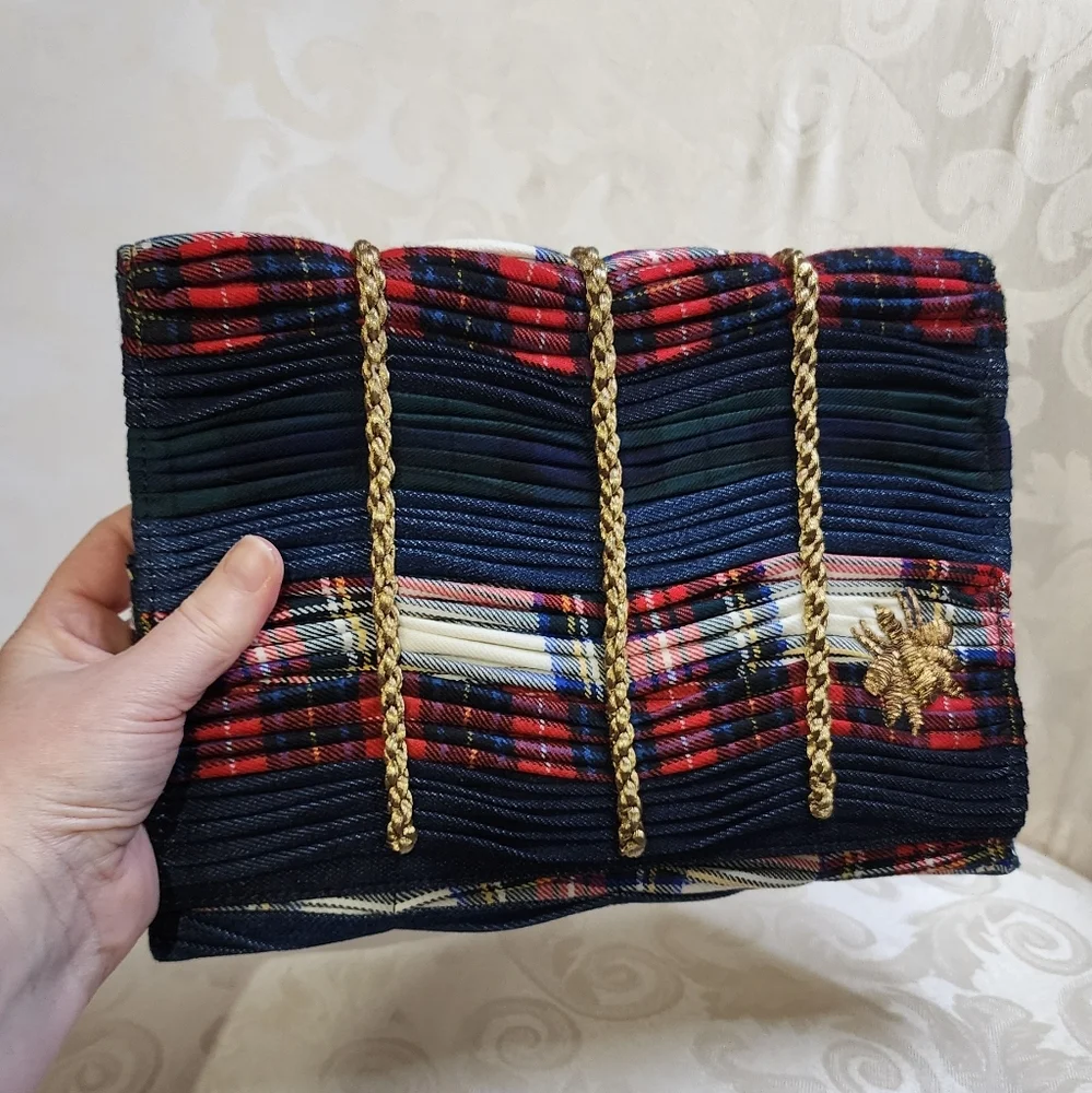 SANAY1313 Mattia Embroidered Tartan Clutch – Made in Italy – NWT $836 Retail